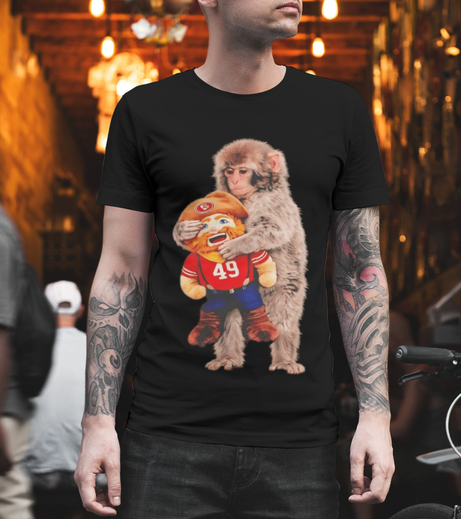 Punch Monkey Cuddling San Francisco 49ers Mascot Plush T-Shirt