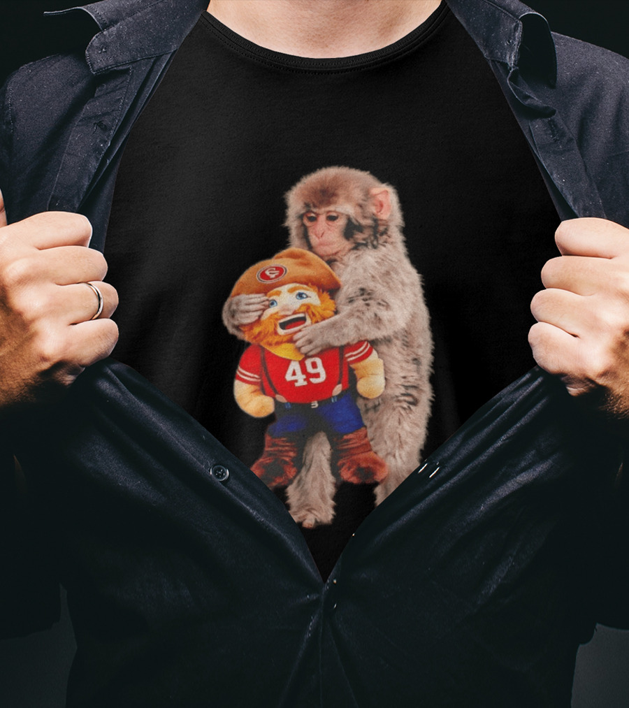 Punch Monkey Cuddling San Francisco 49ers Mascot Plush T-Shirt