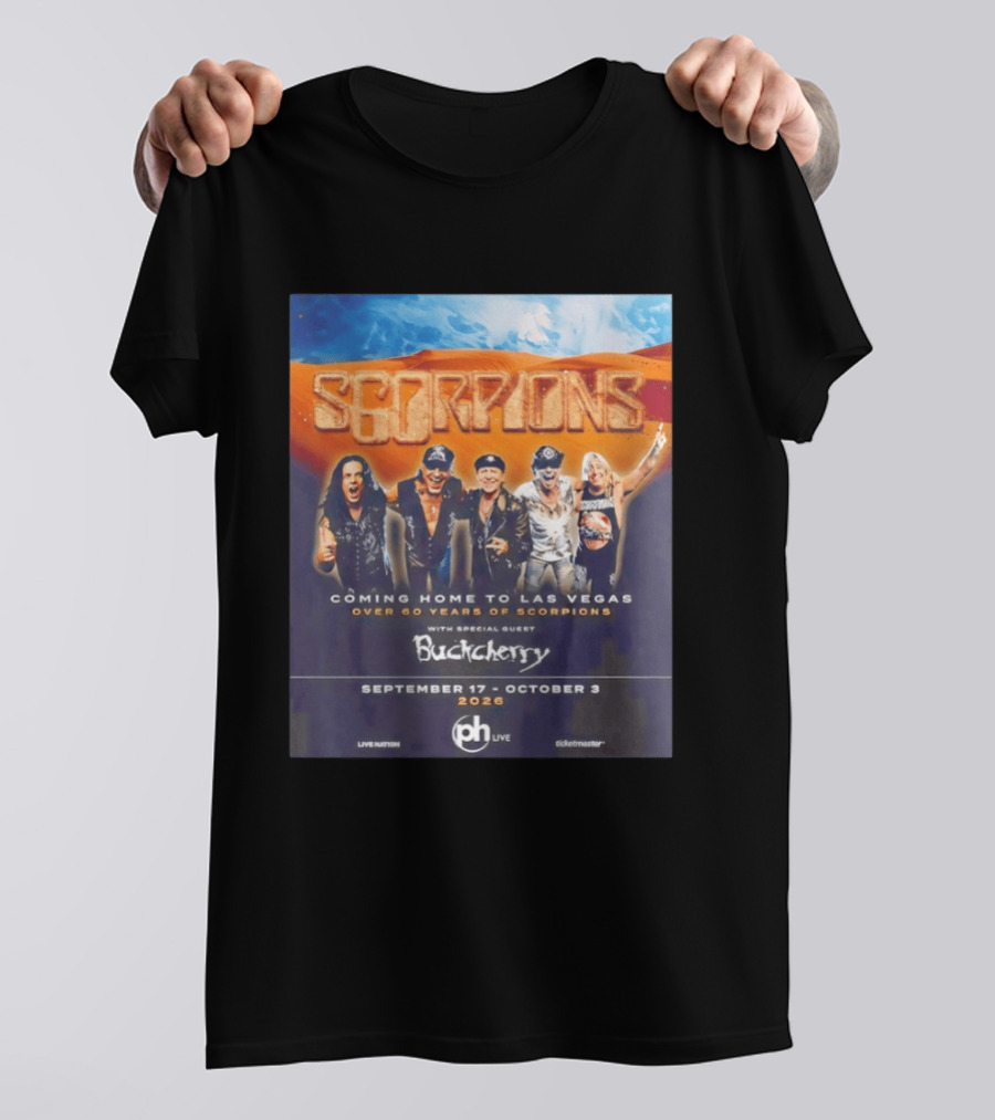 Scorpions Coming Home To Las Vegas Over 60 Years Special Guest Buckcherry September 17 October 3 2026 T-Shirt