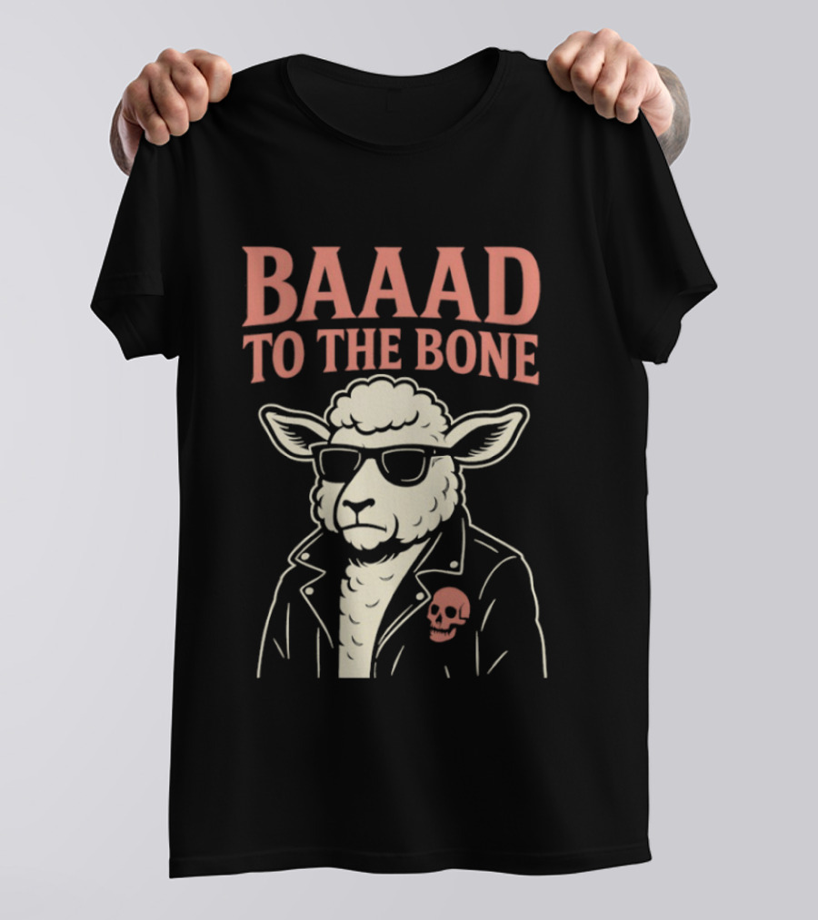 Baaad To The Bone Sheep With Sunglasses And Skull Jacket T-Shirt