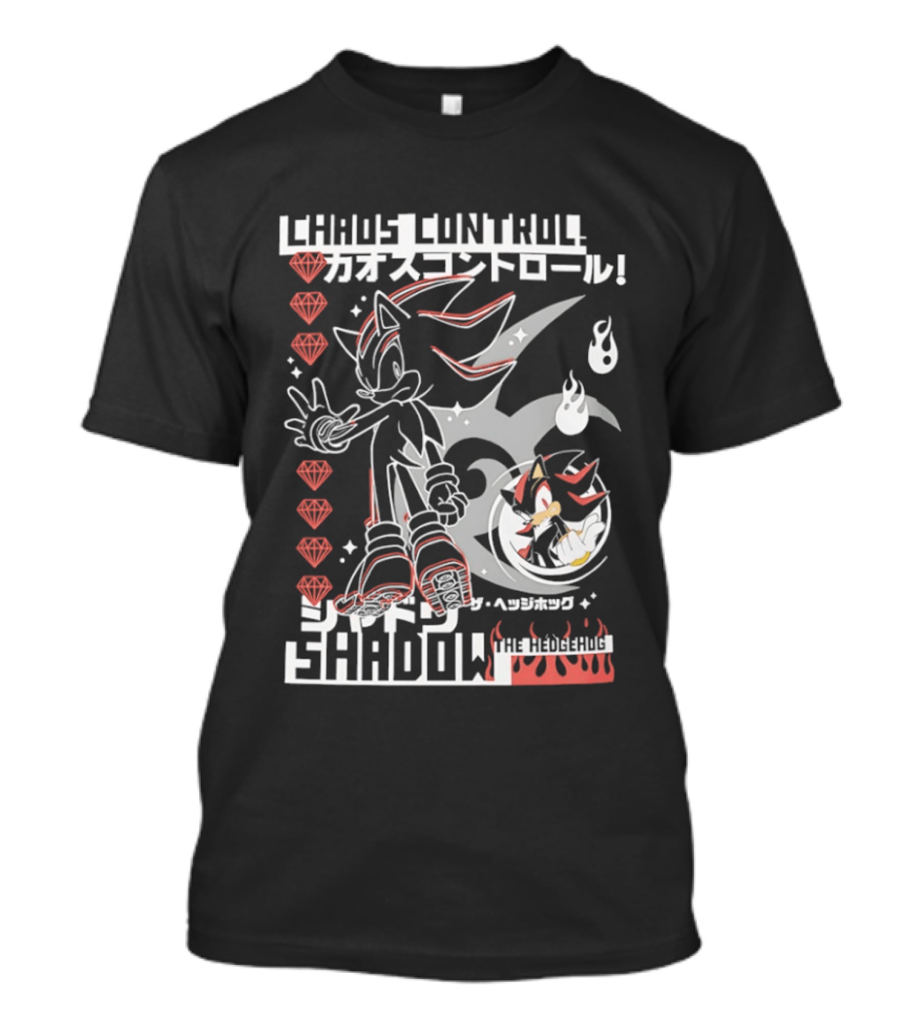 Chaos Control Shadow Soni The Hedgehog Japanese Text Emeralds T-Shirt