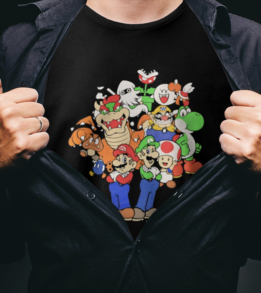 Super Mario Brothers Characters Bowser Yoshi Luigi Toad Wario Bowser Jr. Retro Gaming T-Shirt