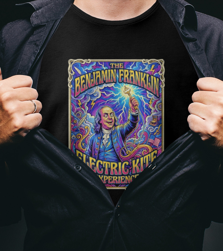 The Benjamin Franklin Electric Kite Experience Vibrant Lightning Adventure T-Shirt