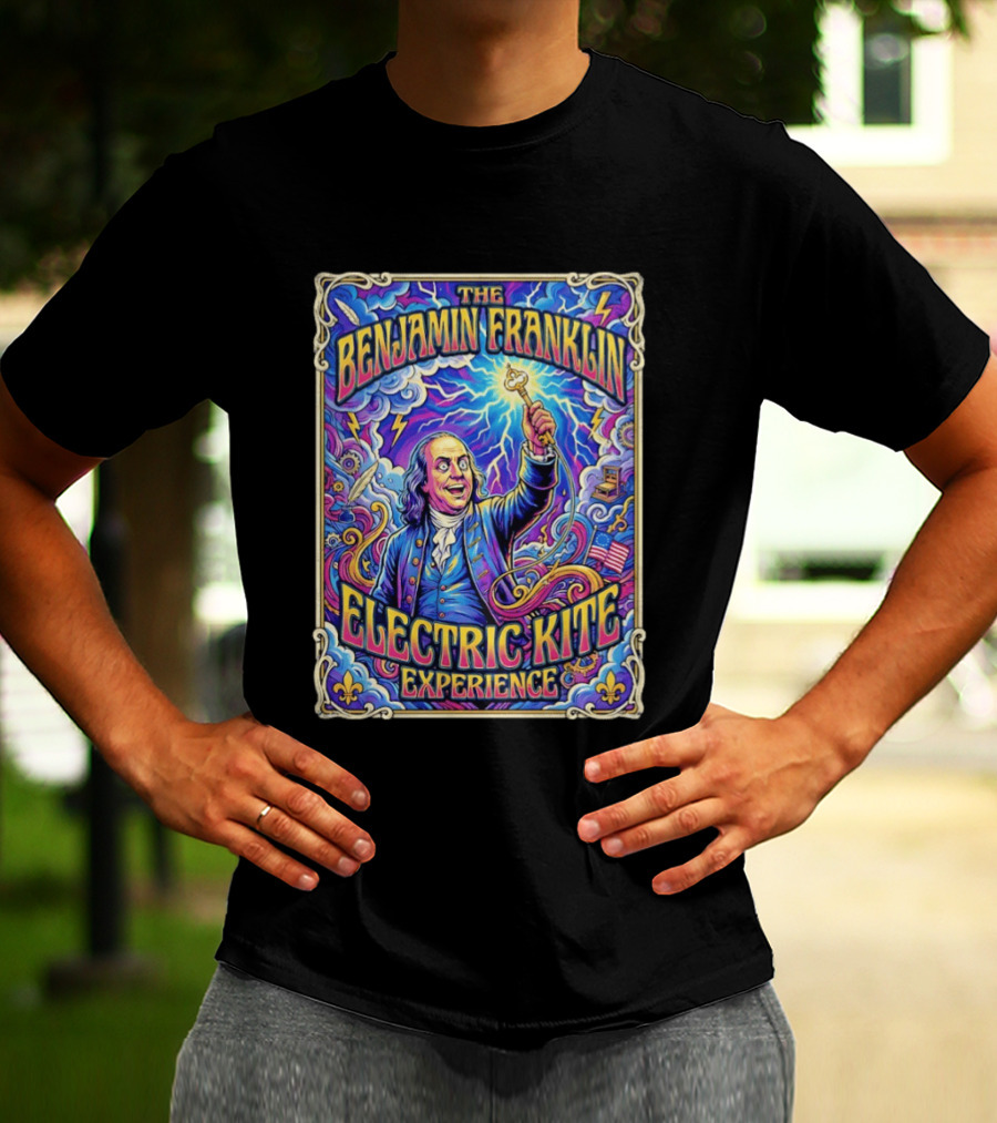 The Benjamin Franklin Electric Kite Experience Vibrant Lightning Adventure T-Shirt