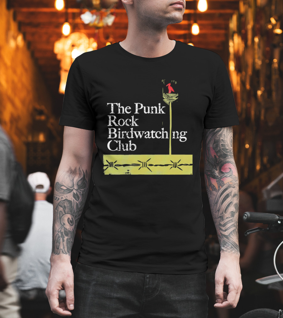 The Punk Rock Bird Ing Club Red Bird Perched On Column T-Shirt