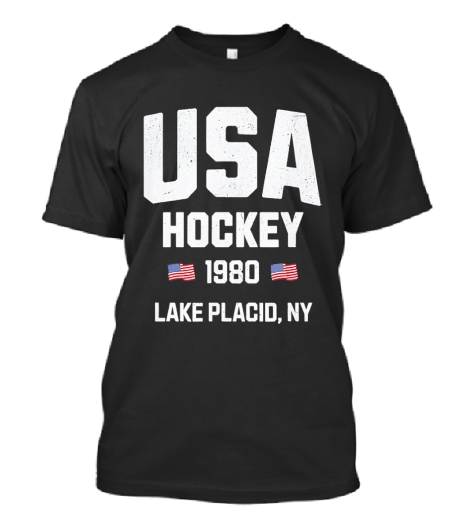 USA Hockey 1980 Lake Placid NY American Flags T-Shirt