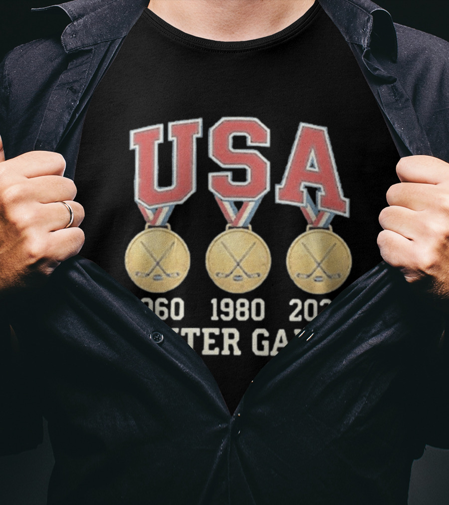 USA Hockey Winter Games Gold Medals 1960 1980 2026 T-Shirt