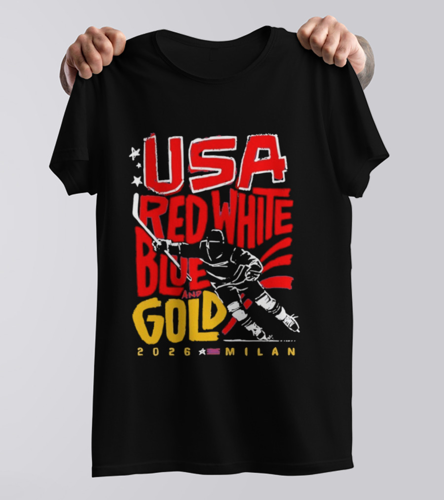 USA Hockey Red White Blue Gold 2026 Milan Sports Event T-Shirt