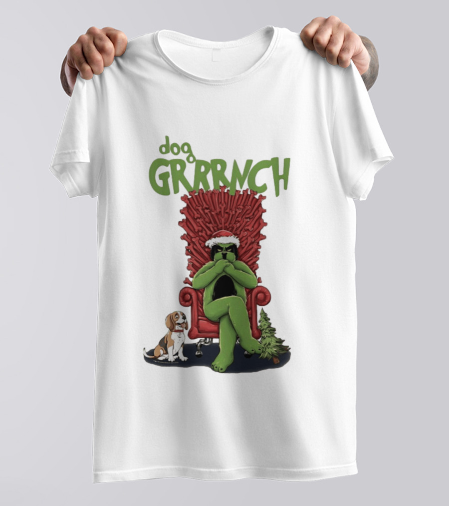 Dog GRRRINCH Christmas Throne Santa Hat Beagle T-Shirt