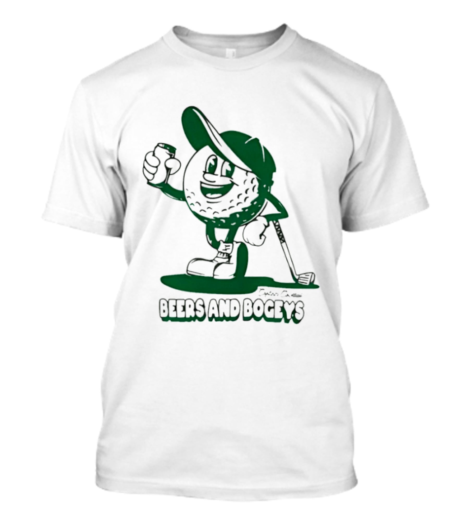Beers And Bogeys Golf Cartoon Character With Beer Can And Club T-Shirt