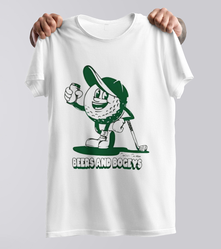 Beers And Bogeys Golf Cartoon Character With Beer Can And Club T-Shirt