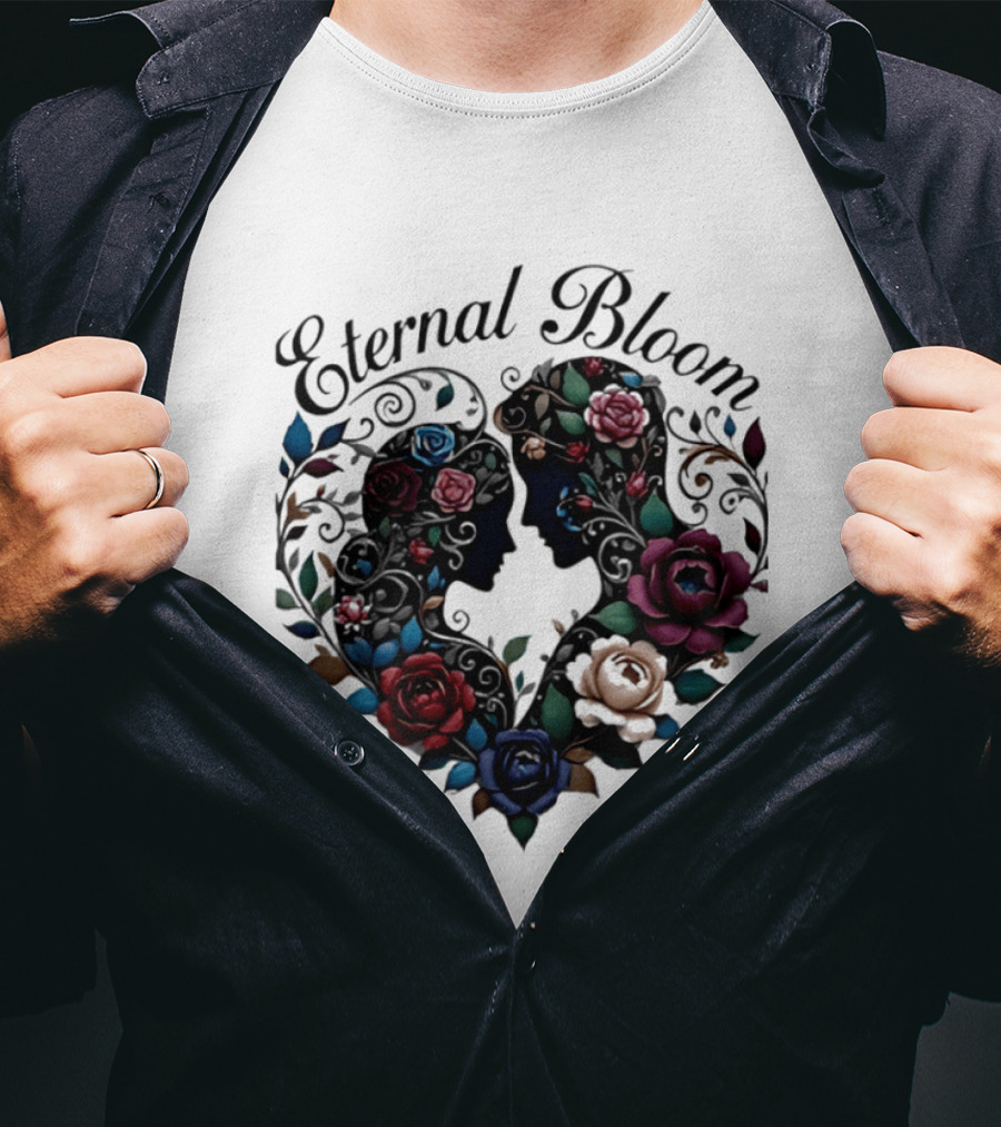 Eternal Bloom Floral Heart Silhouette Valentine Roses T-Shirt