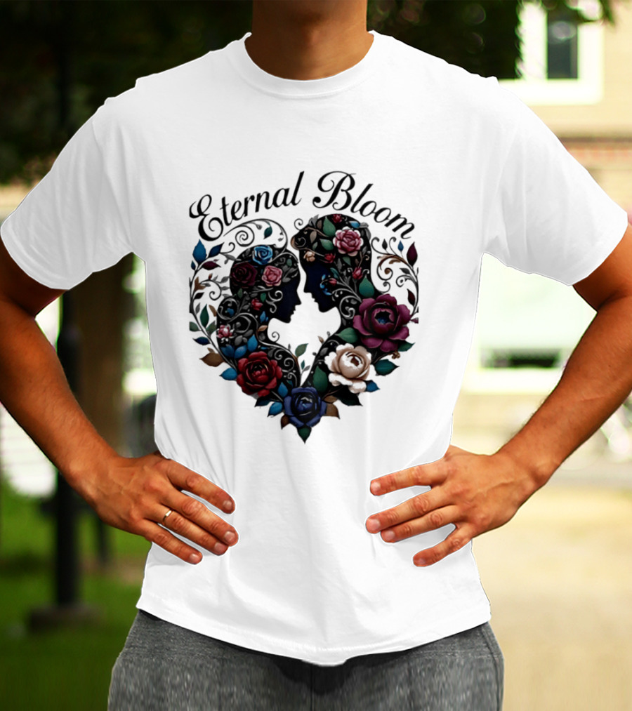 Eternal Bloom Floral Heart Silhouette Valentine Roses T-Shirt