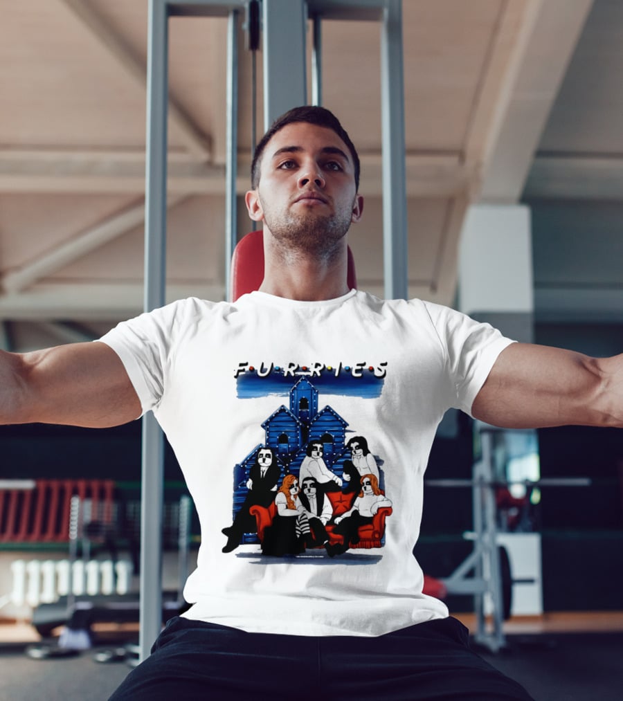 Furries Friends Group Sitting In Front Of Blue Houses T-Shirt