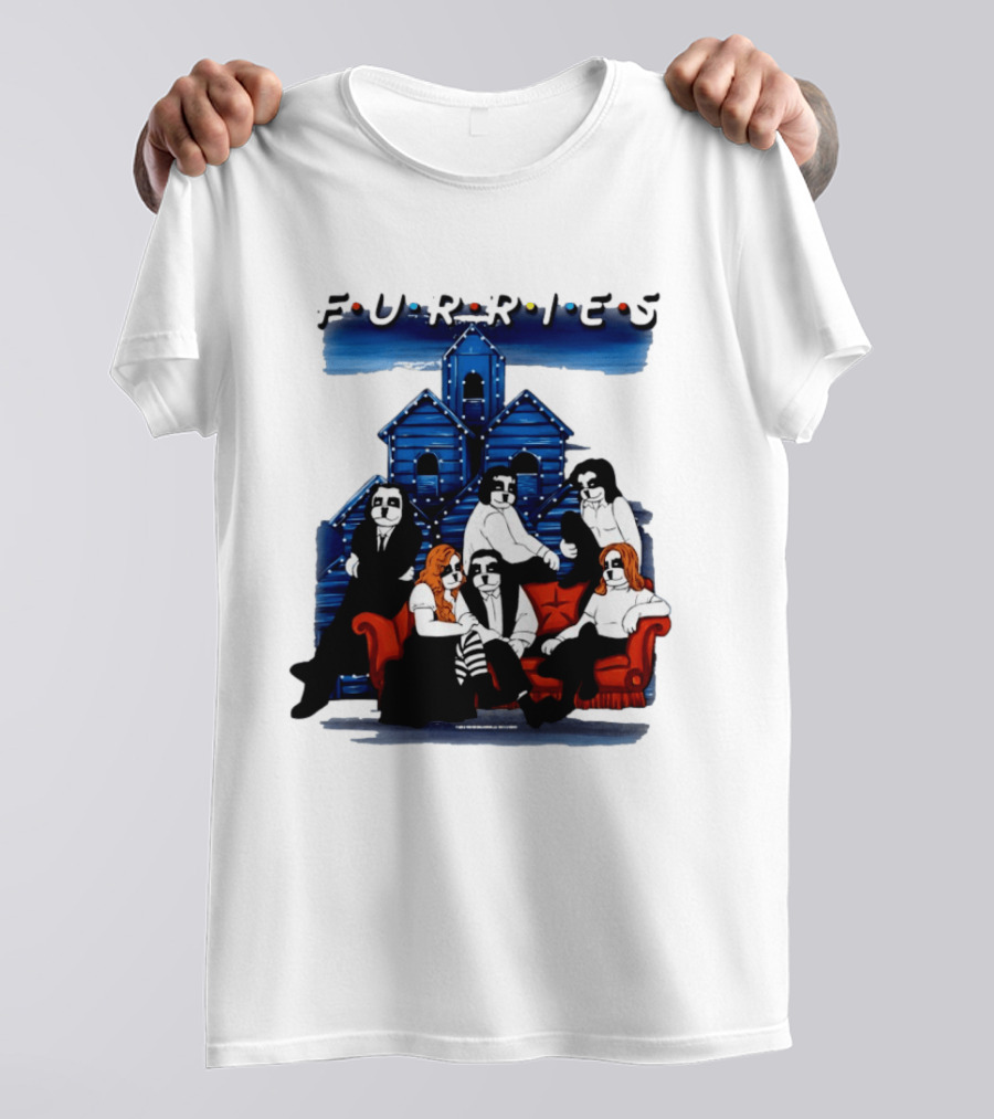 Furries Friends Group Sitting In Front Of Blue Houses T-Shirt