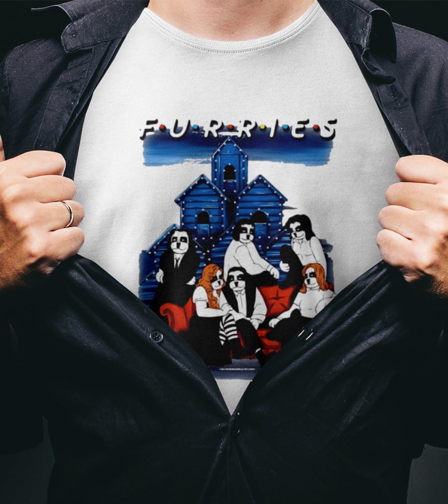 Furries Friends Group Sitting In Front Of Blue Houses T-Shirt