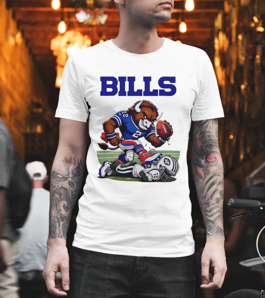 Buffalo Bills Dominating New York Jets Rivalry NFL Mascot Showdown T-Shirt