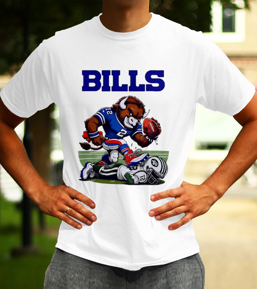 Buffalo Bills Dominating New York Jets Rivalry NFL Mascot Showdown T-Shirt