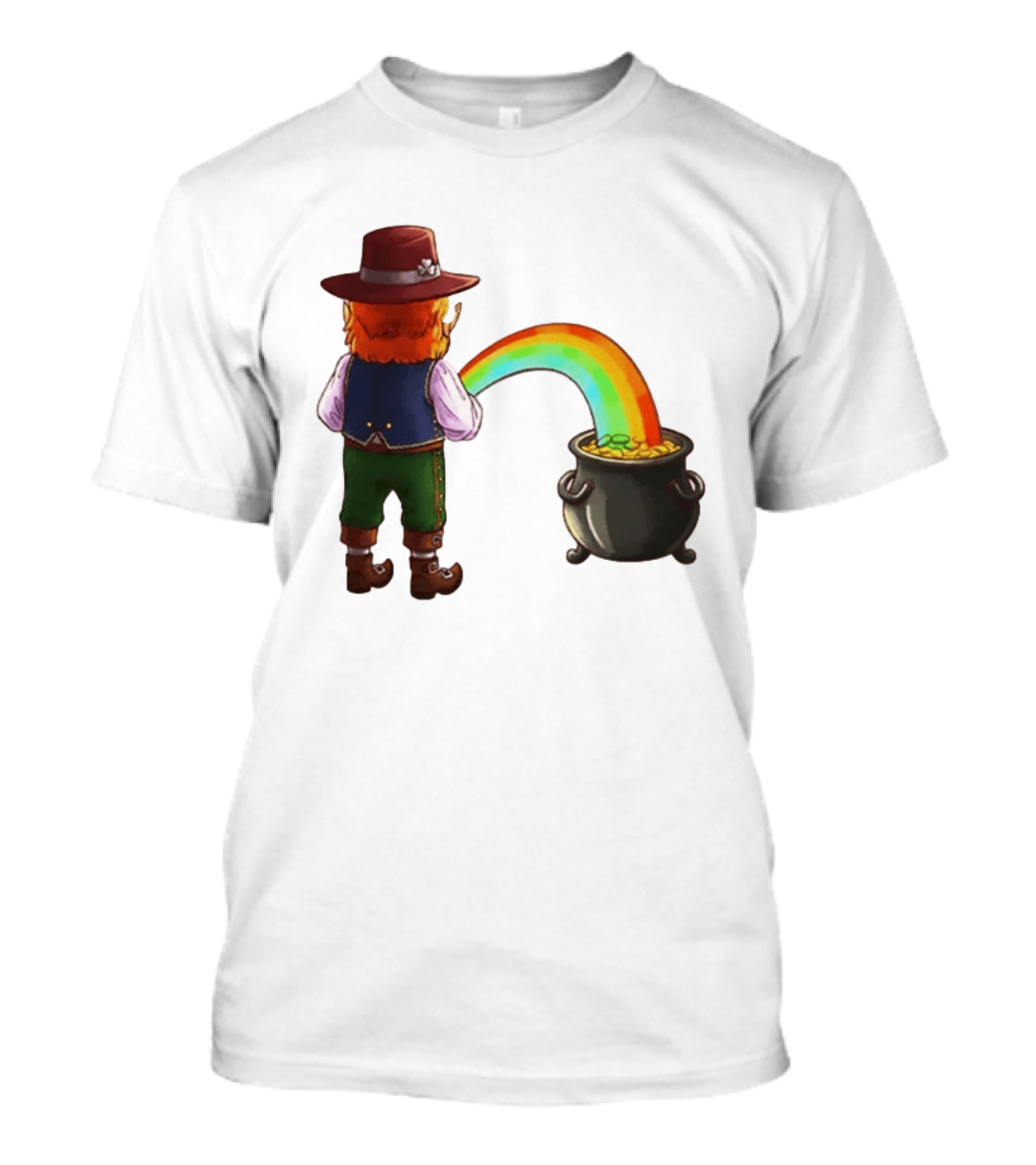 St Patricks Day Leprechaun Pissing Rainbow Into Pot Of Gold Meme T-Shirt