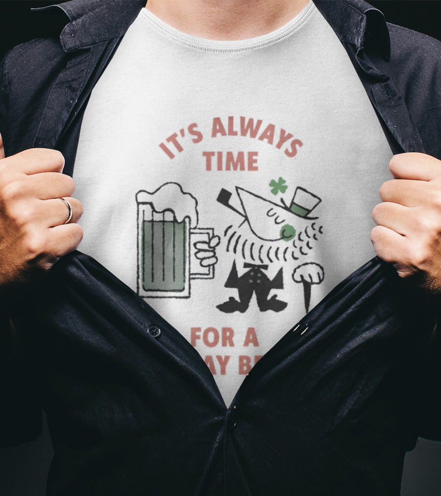 It's Always Time For A Friday Beer Leprechaun Cartoon T-Shirt