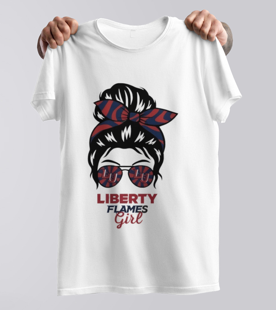 Liberty Flames LU Messy Bun Glasses Bow T-Shirt