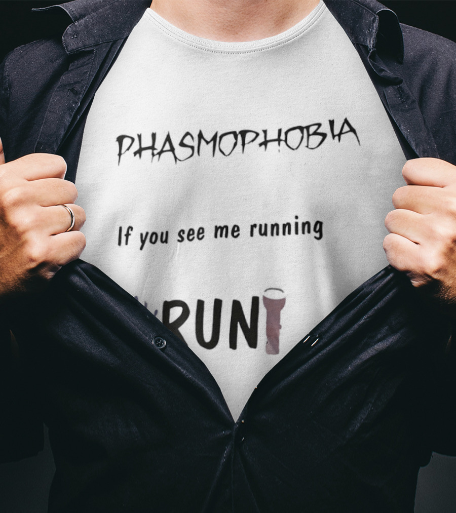Phasmophobia If You See Me Running Run Flashlight Handprint T-Shirt