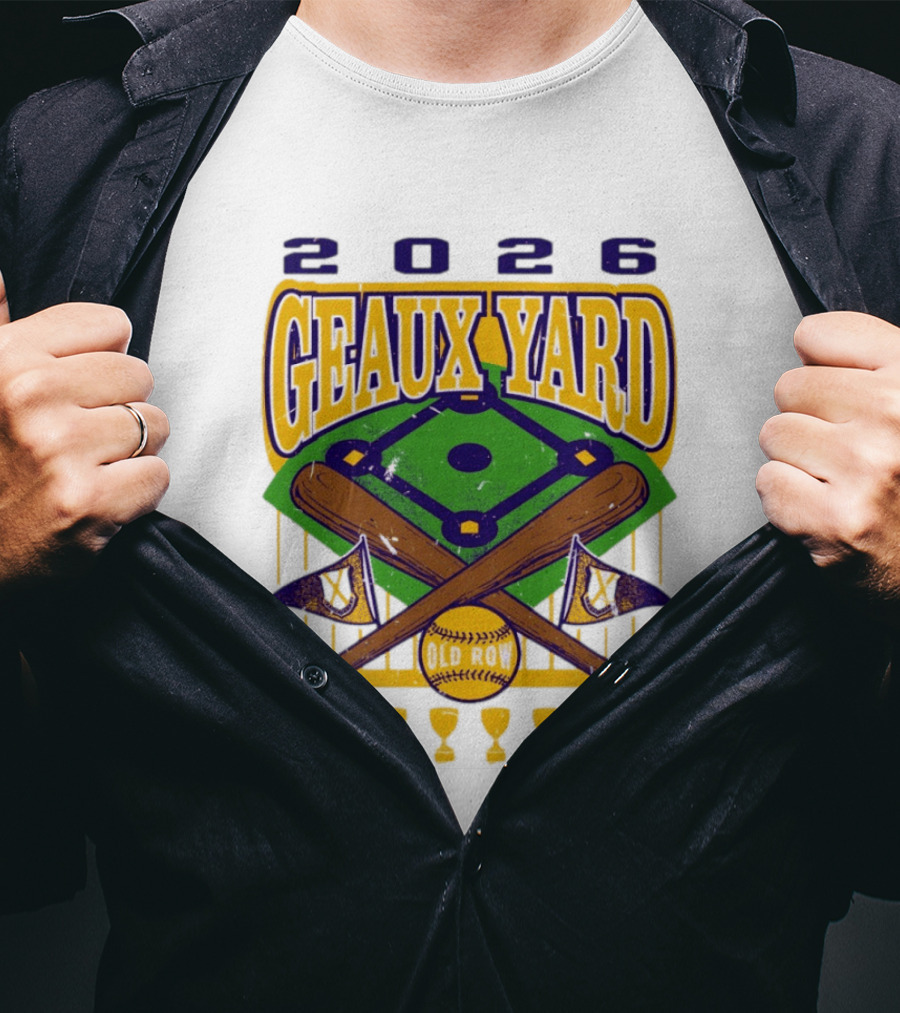 LSU Tigers 2026 Geaux Yard Baseball Field Old Row Bats Flags T-Shirt