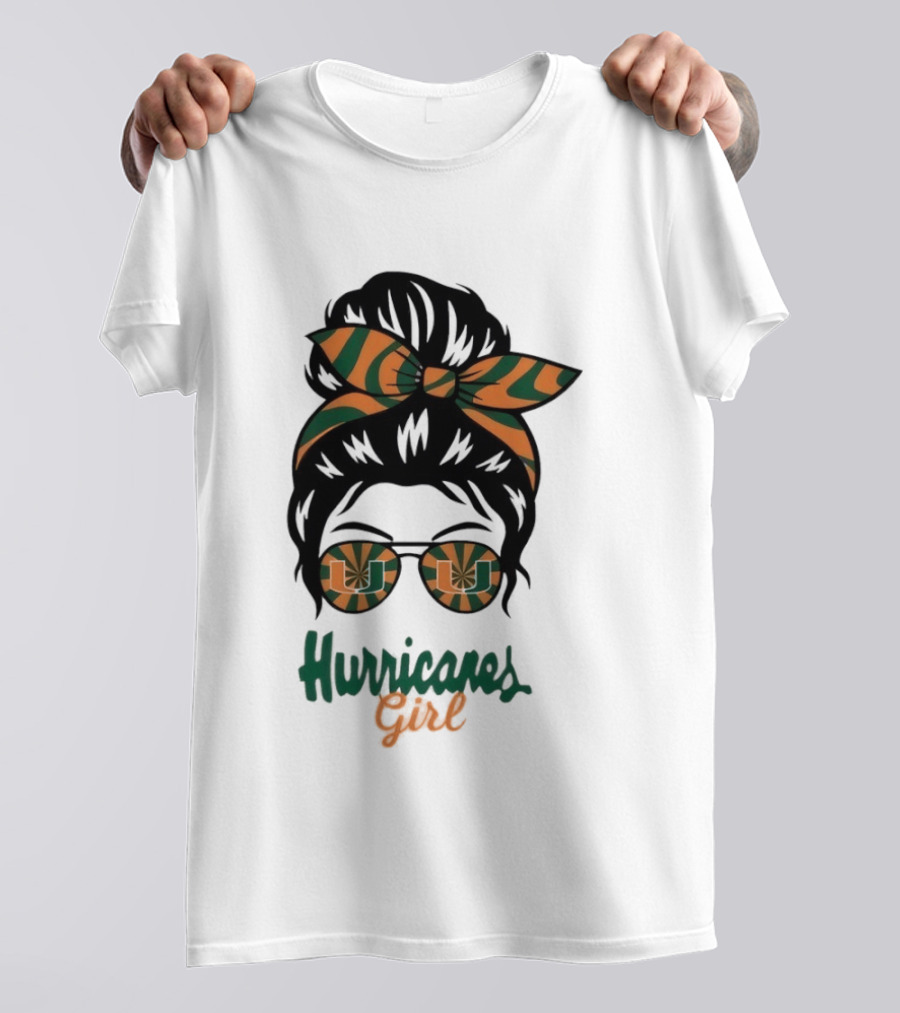 Hurricanes Girl Messy Bun Glasses Bow Fan Gear T-Shirt