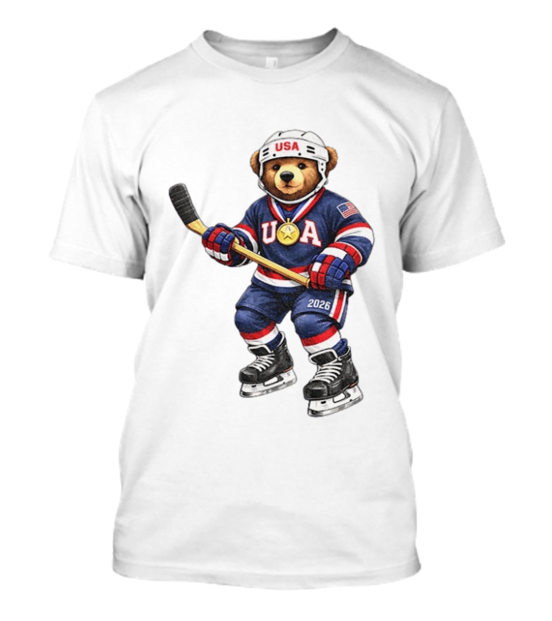 USA Bear Hockey Gold Medal 2026 Olympic Winter Sports Milano Cortina T-Shirt