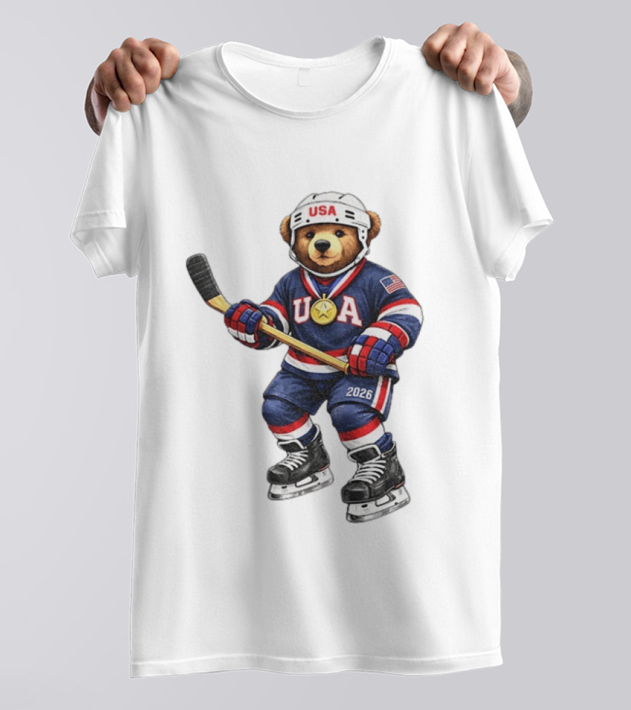 USA Bear Hockey Gold Medal 2026 Olympic Winter Sports Milano Cortina T-Shirt