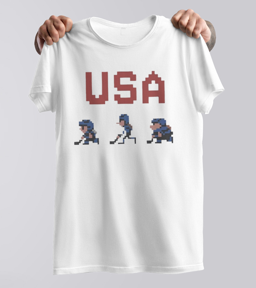USA Hockey 8 Bit Pixel Characters Retro Sports T-Shirt
