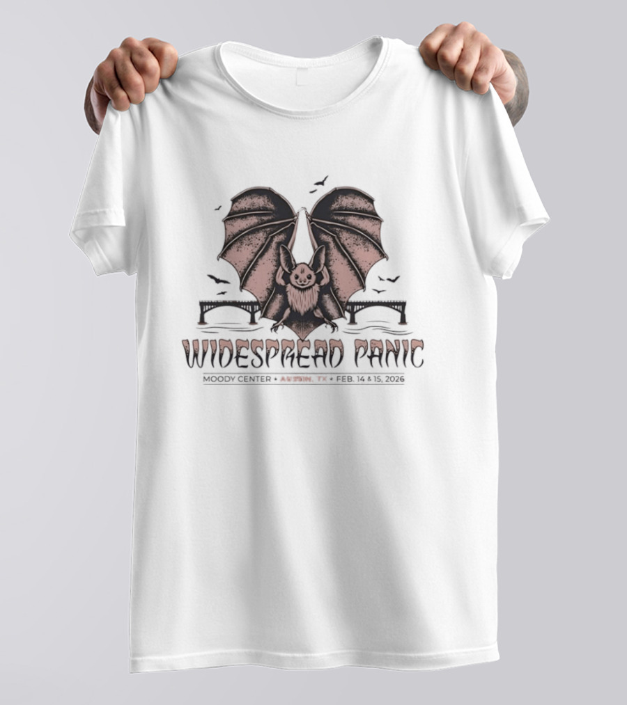 Widespread Panic Austin Texas 2026 Bat Wings And Bridges T-Shirt