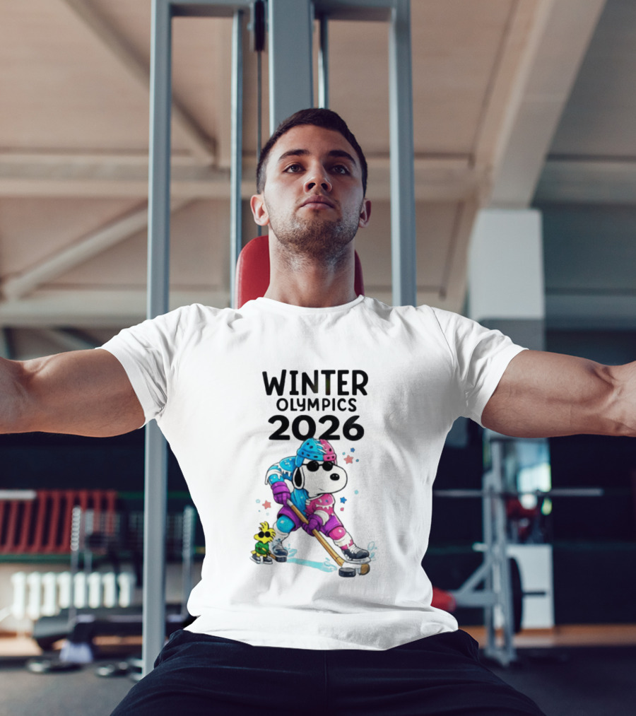 Snoopy Woodstock Winter Olympics 2026 Ice Hockey Milano Cortina T-Shirt
