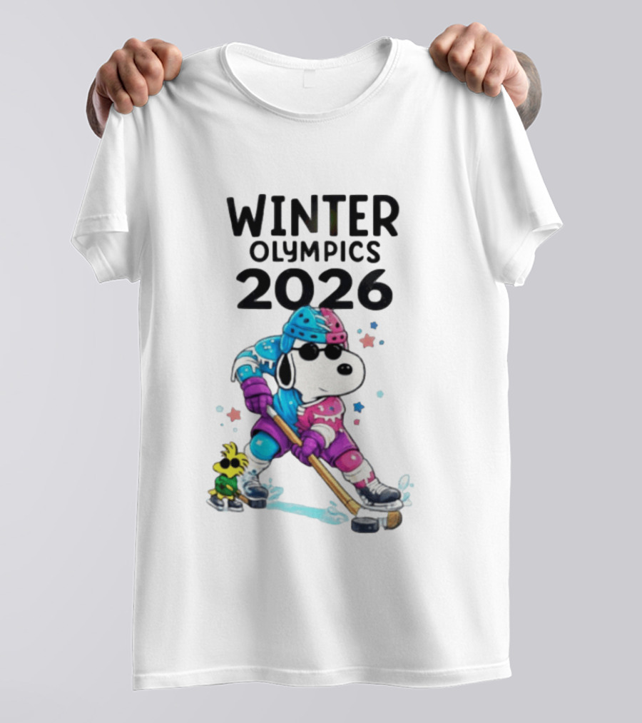 Snoopy Woodstock Winter Olympics 2026 Ice Hockey Milano Cortina T-Shirt