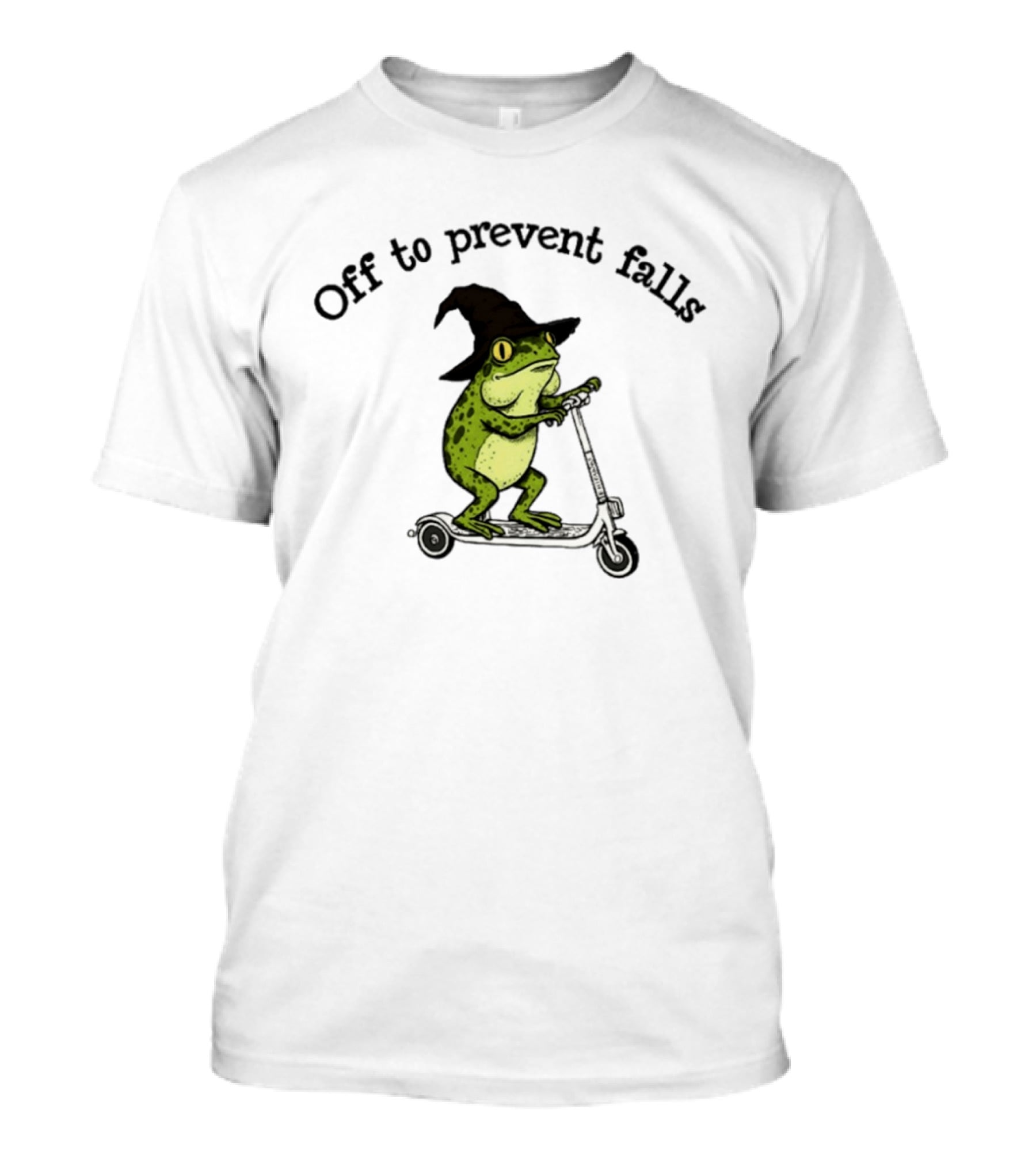 Off To Prevent Falls Frog Scooter Witch Hat Fun Physical Therapy T-Shirt