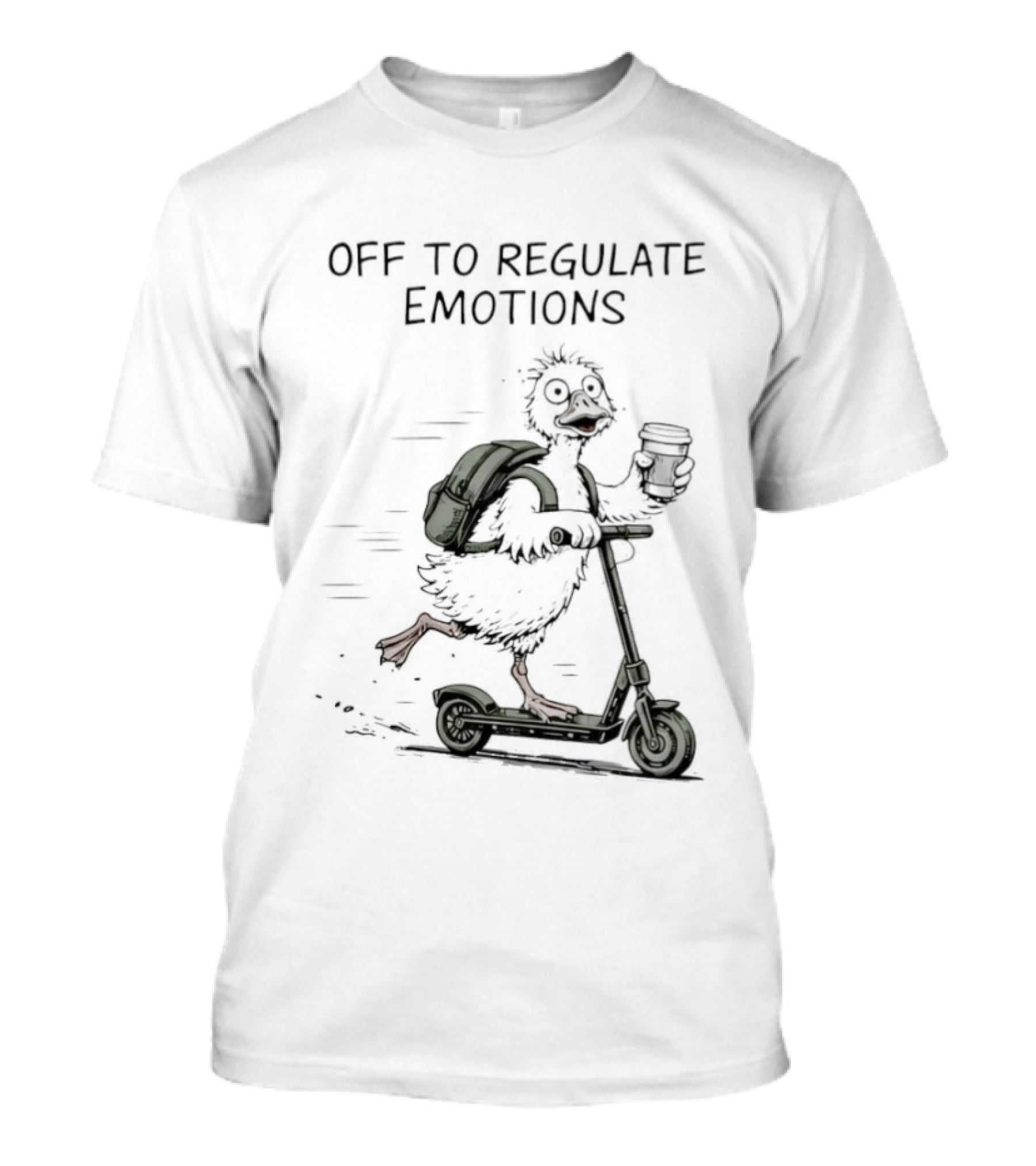 Off To Regulate Emotions Scooter Duck With Coffee T-Shirt