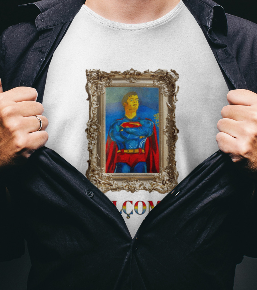Superpunk Welcome Superman Iconic Gold Frame T-Shirt