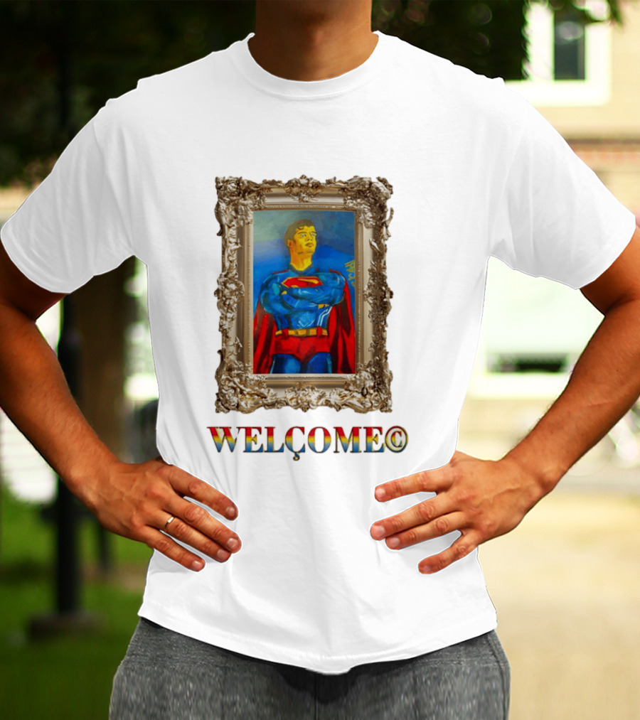 Superpunk Welcome Superman Iconic Gold Frame T-Shirt