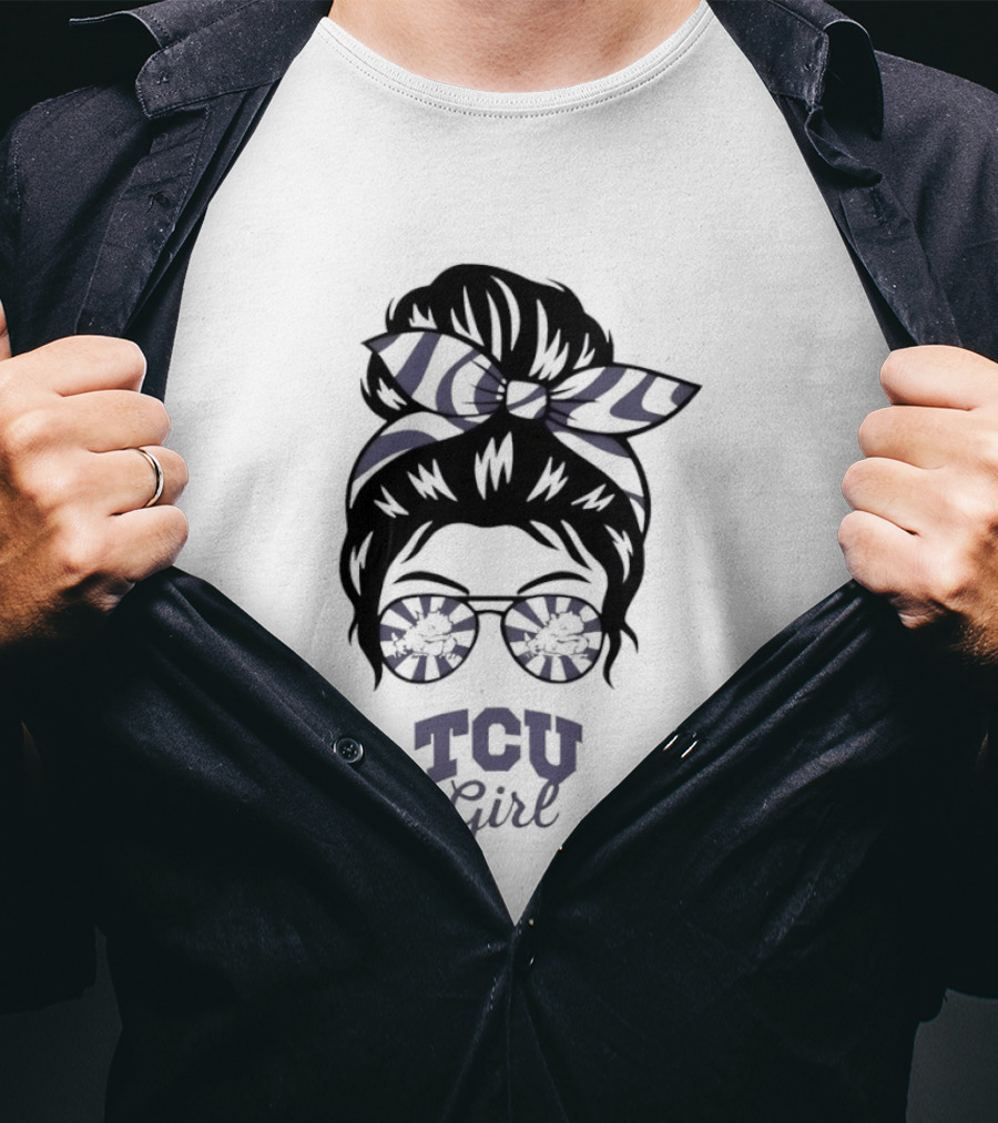 TCU Girl Messy Bun Glasses Horned Frogs T-Shirt