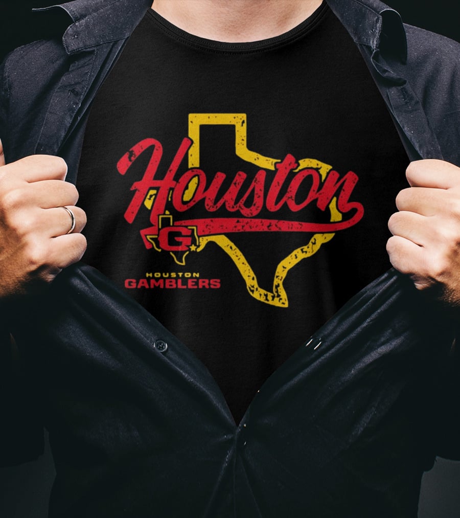 Houston Gamblers Texas Map Script T-Shirt