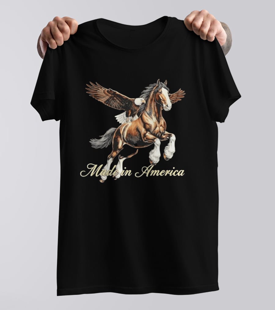 Made In America Bald Eagle And Horse Majestic Symbolism T-Shirt