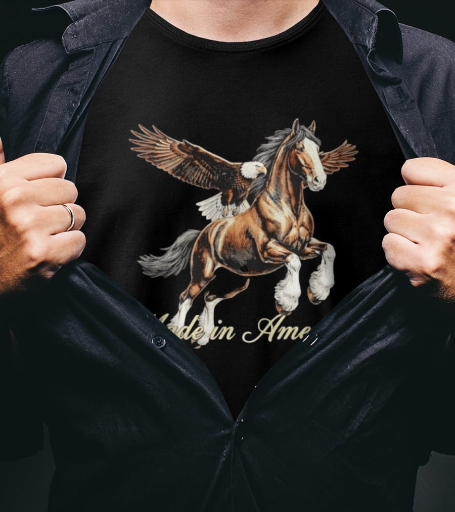 Made In America Bald Eagle And Horse Majestic Symbolism T-Shirt