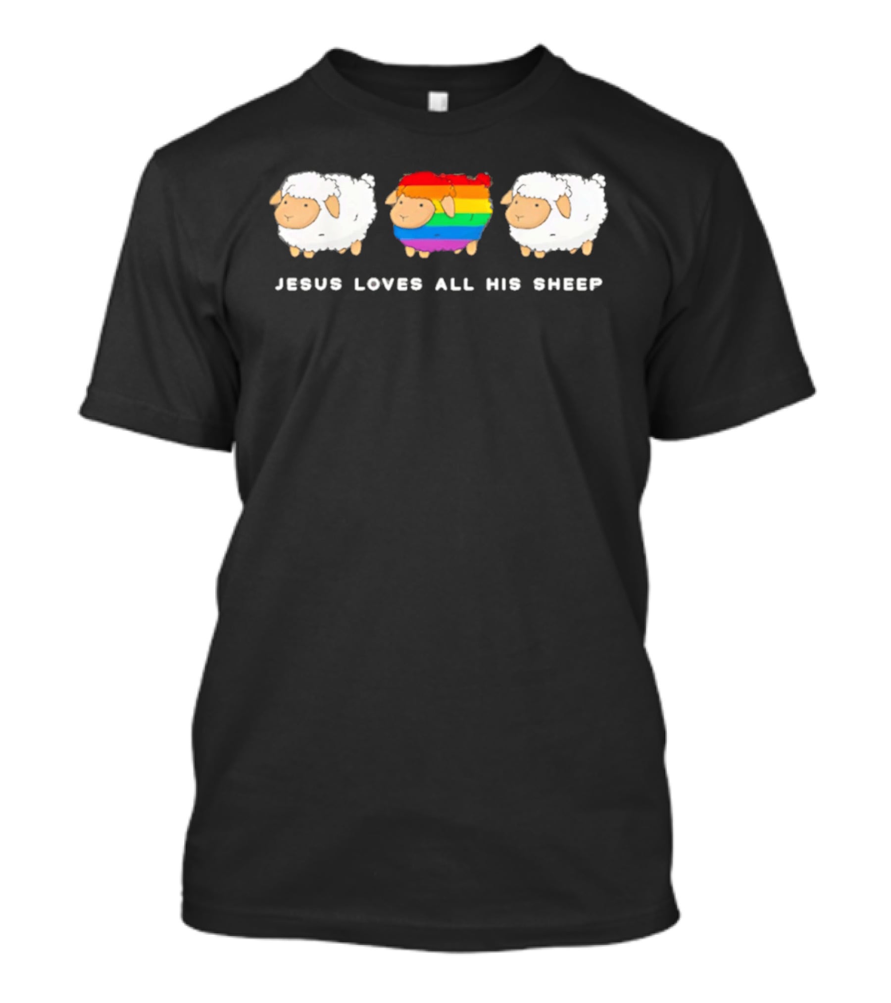 Jesus Loves All His Sheep Rainbow Pride Inclusion T-Shirt