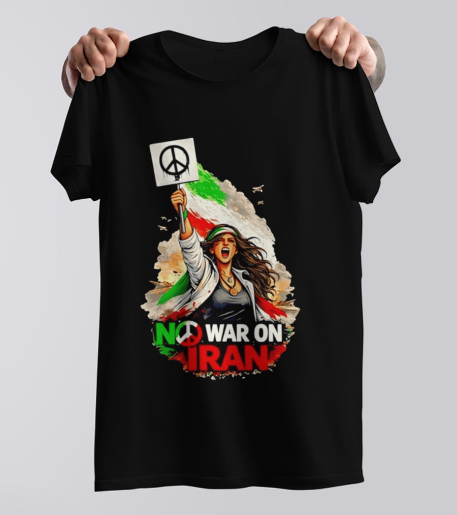 No War On Iran Protest Peace Sign Waving Woman T-Shirt