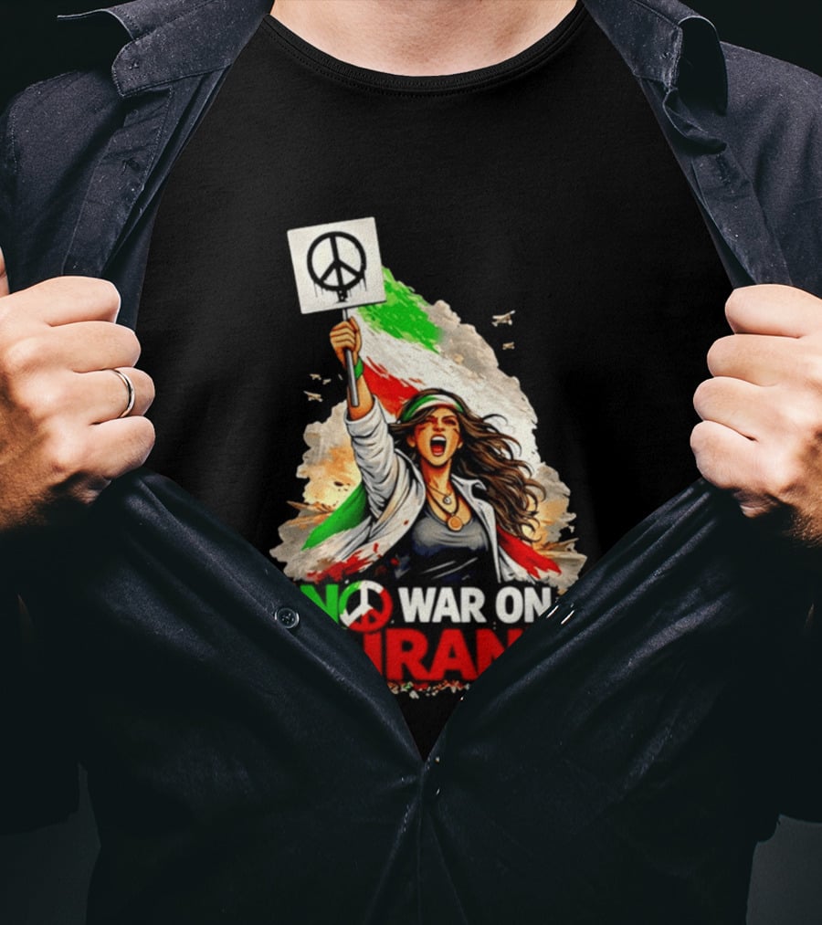 No War On Iran Protest Peace Sign Waving Woman T-Shirt