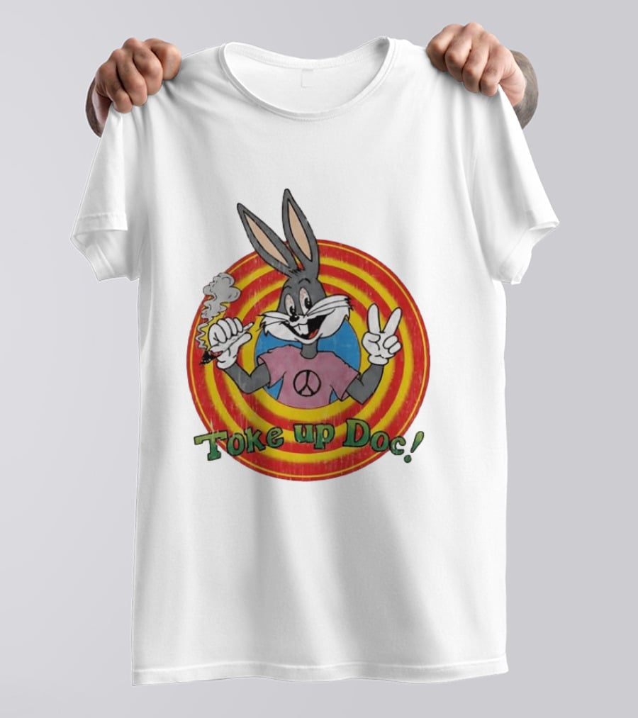 Bugs Bunny Looney Tunes Toke Up Doc Peace Sign Smoking Retro Groovy T-Shirt