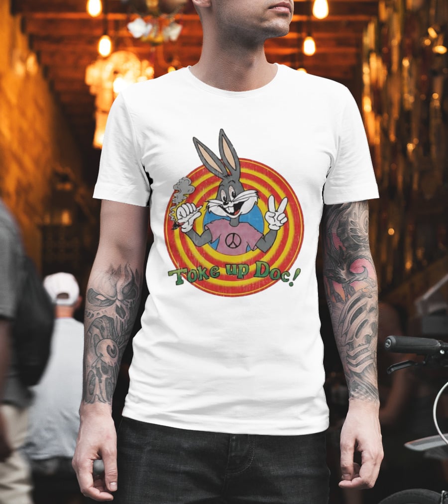 Bugs Bunny Looney Tunes Toke Up Doc Peace Sign Smoking Retro Groovy T-Shirt