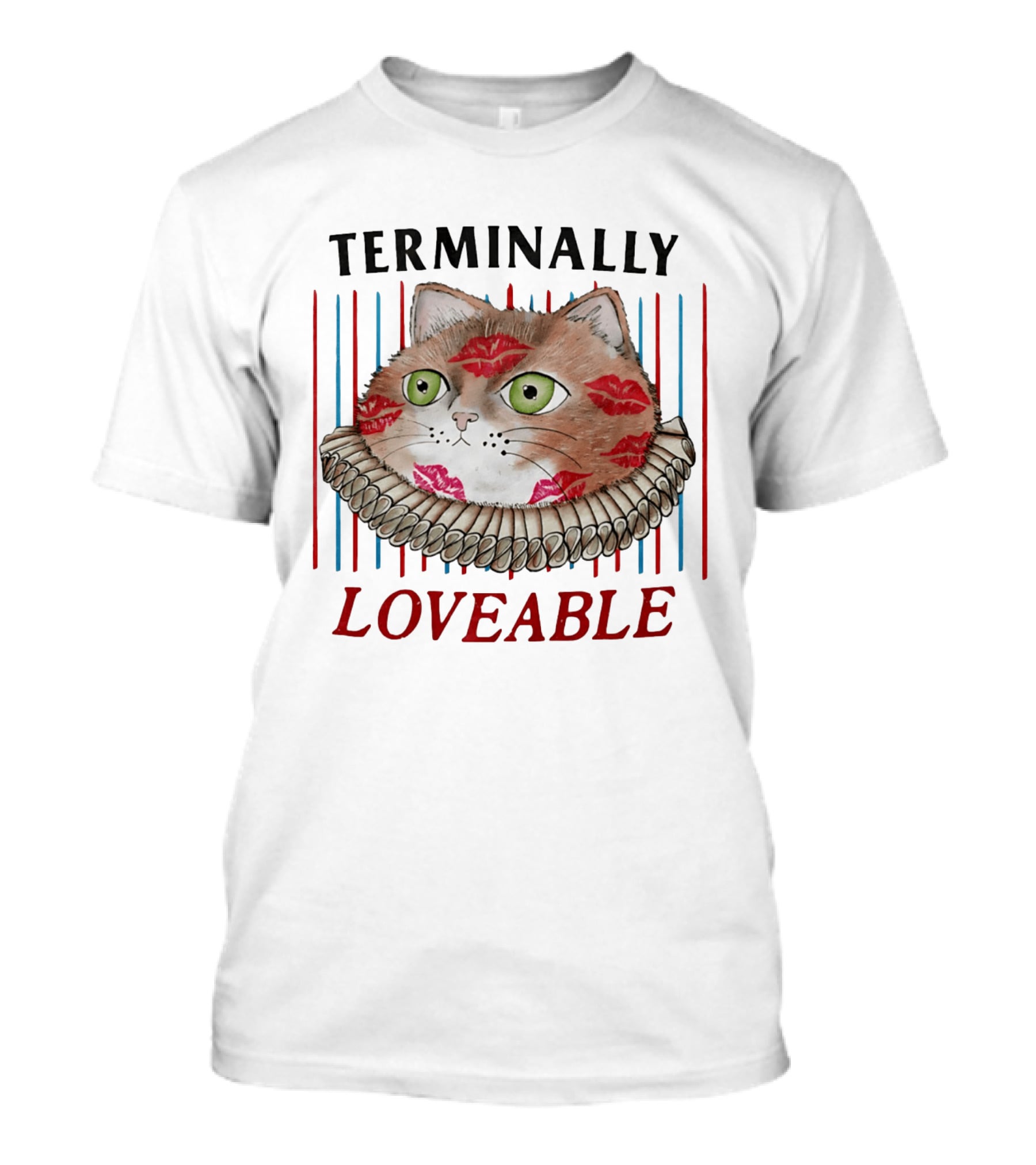 Terminally Loveable Cat With Lipstick Kisses And Collar T-Shirt