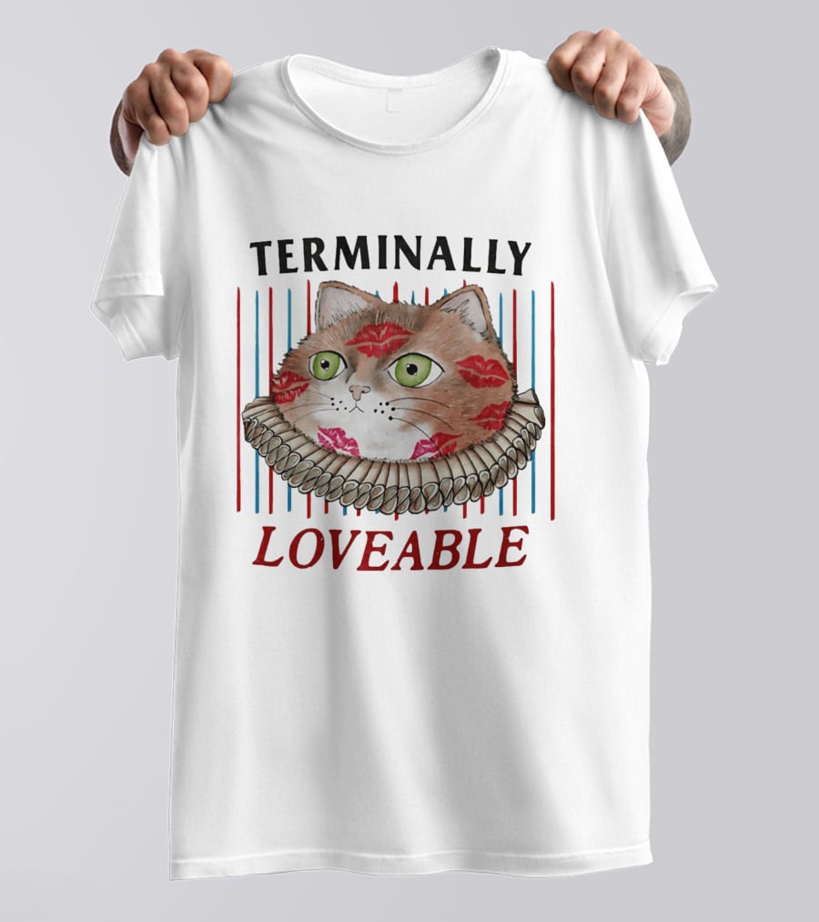 Terminally Loveable Cat With Lipstick Kisses And Collar T-Shirt