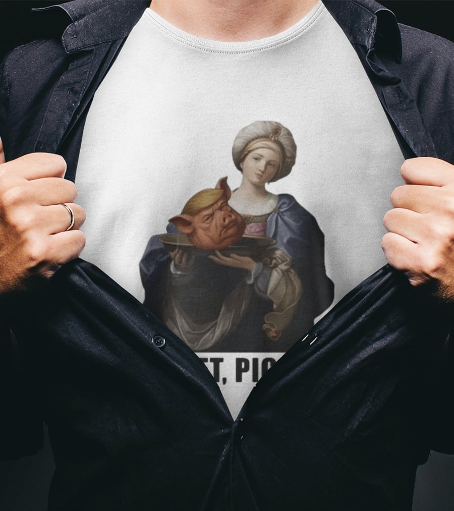 Original Saint Holding Pig Head Quiet Piggy Anti Trump T-Shirt
